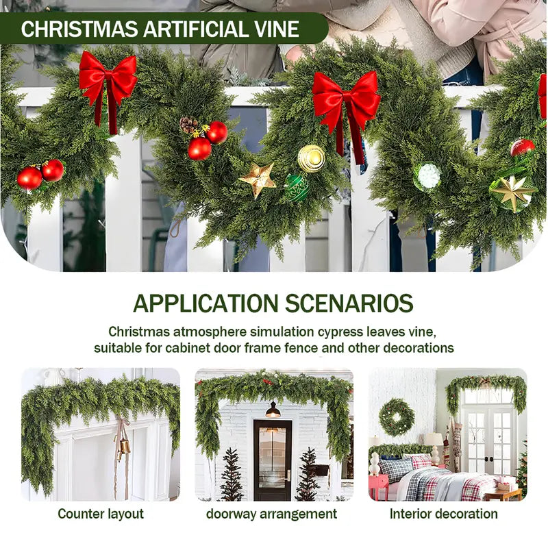 ⛄2025 Christmas Artificial Cypress Leaf Vine Wreath🎄（1.8m）