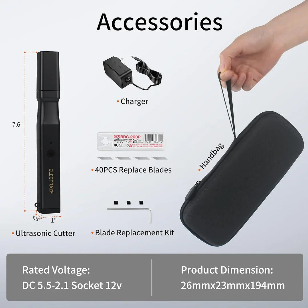 Handheld Ultrasonic Cutter,Patented Non-Slip Grip,40 Replacement Blades,30W 40KHz High-Precision Ultrasonic Cutting Knife for Plastic, Resin, Carbon Fiber,3D Print Models & More